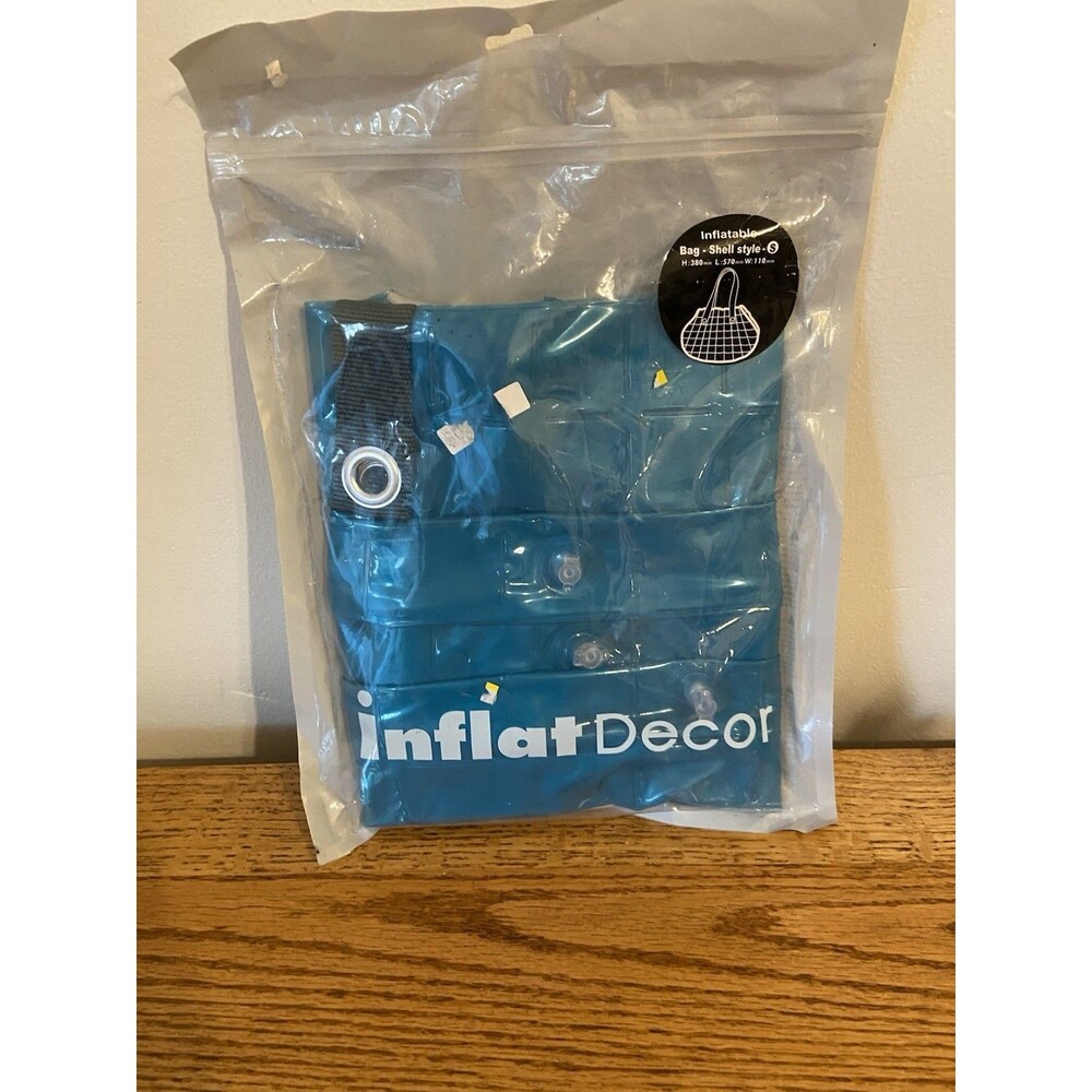 inflatDecor Inflatable Puffer Tote Bag Blow Up Shell Blue small Beach New